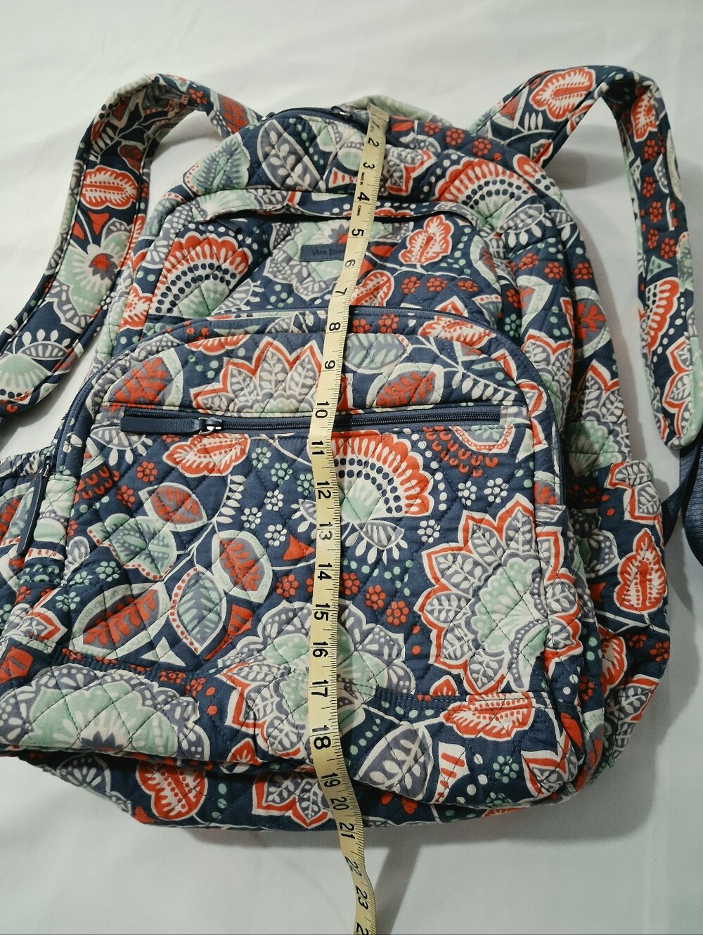 Vera Bradley Navy Quilted Floral Backpack with Coral & Mint Accents - Picture 3 of 12